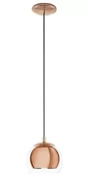 Pendant Ceiling Light Copper Coloured Steel Shade Clear Glass Bulb E27 1x40W