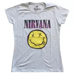 Nirvana - Xerox Smiley Pink Ladies XX-Large T-Shirt - grey