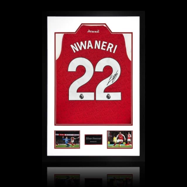 The Fan Cave Ethan Nwaneri Signed Arsenal 25/26 Shirt Frame Red unisex 850mm x 60
