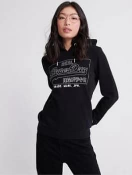 Superdry Vintage Logo Outline Entry Hoodie - Black, Size 10, Women