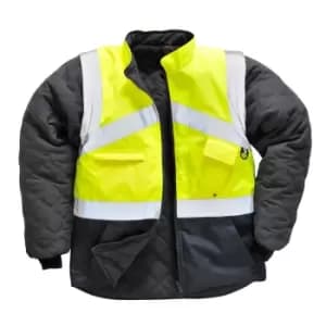 Oxford Weave 300D Class 1:2 Hi Vis 2-Tone Reversible Jacket Yellow / Navy 3XL