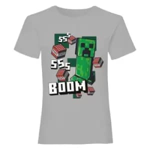 Minecraft Girls Like A Bossss Heather T-Shirt (12-13 Years) (Grey Heather)