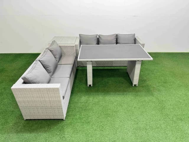 Fimous 6-seater Patio Rectangular Table Sofa Set with Side Table Light Grey Light Grey Unisex