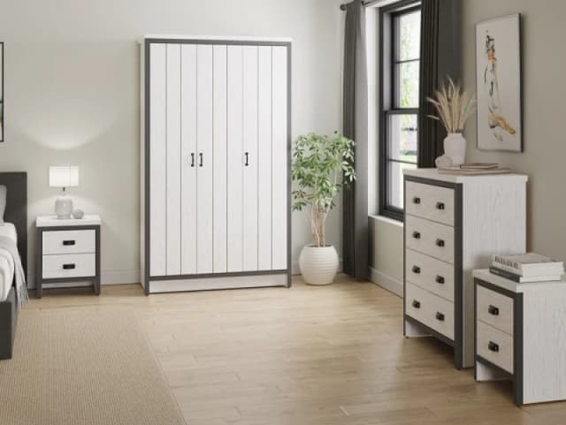 Gfw Boston 4 Piece Package - 3 Door Wardrobe, Chest Of 4 Drawers And 2 Bedside Chests White WCJ8X Unisex
