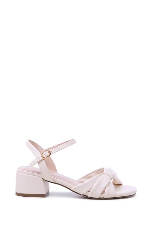 Paradox London Womens Nirvani' Wide Fit Block Heel Sandals in Cream Size: 7E Cream Female 7E