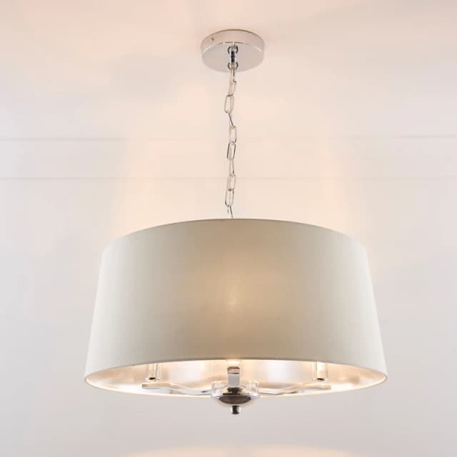 K LIVING Giovanna 3 Light Chrome Chandelier and Cream Shade Cream