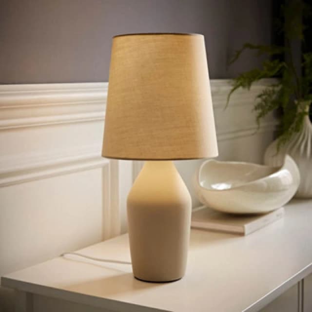 ValueLights Arlo Compact Ceramic Table Lamp with Fabric Shade Brown
