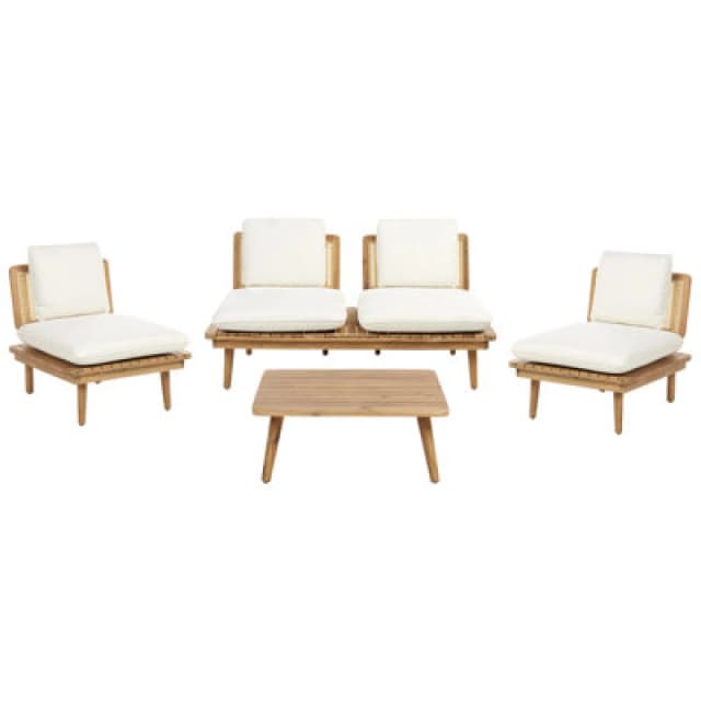 Beliani Garden Lounge Set With Table 4 Seater Accadia Certified Acacia Wood Light Beige