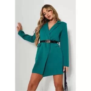 I Saw It First Green Woven Belted Blazer Dress - Green