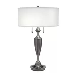 2 Bulb Twin Table Lamp Global White Shade Antique Nickel LED E27 60W
