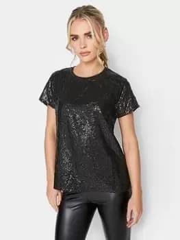 PixieGirl Petite Sequin Front Tee - Black, Size 10, Women