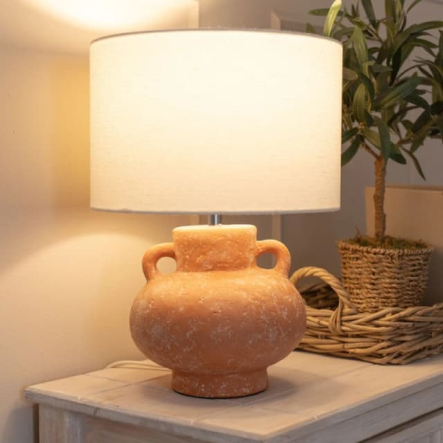 ValueLights ValueLights Theo Linen Drum Lamp Shade Terracotta Vase Hand Finished Table Lamp and LED Bulb Terracotta One Size Unisex 5059406066351