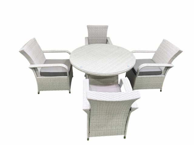 Fimous Wicker PE Rattan Garden Furniture Set Patio Outdoor 4 Chairs Plus Big Round Table Set Light Grey Mixed Light Grey Unisex