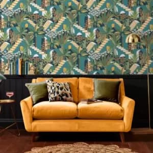 Envy - Vacay Troical Night Green Floral Wallpaper - Green