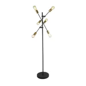 6 Light Floor Lamp Black And Satin Brass