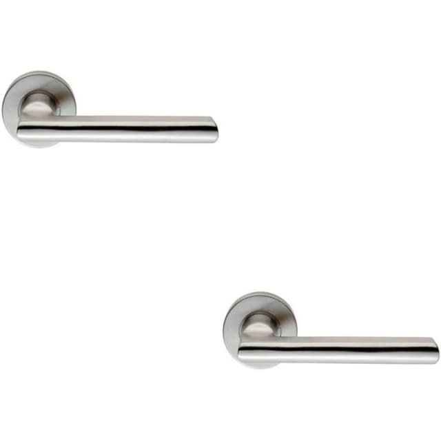 Loops 2x PAIR Straight Smooth Round Bar Handle on Round Rose Concealed Fix Satin Steel Metallics