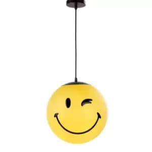 Smiley Childrens Wink Face Globe Pendant Ceiling Light, Yellow