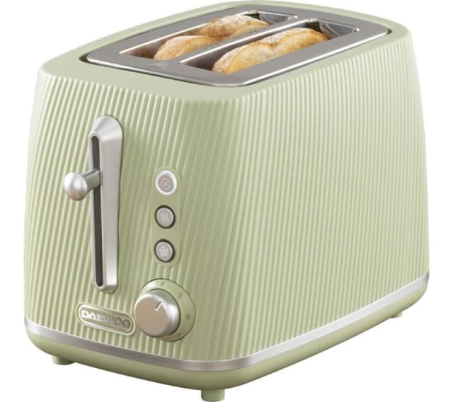 Daewoo Daewoo 'Cascade' 2-Slice Toaster Defrost Reheat Cancel in Pale Green Pale Green One Size Unisex 5024996984132