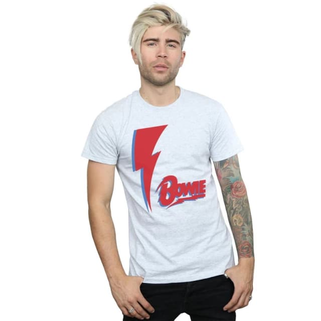 David Bowie David Bowie Men Red Bolt T-Shirt in Grey Size: Small Grey S Male 5057972007082