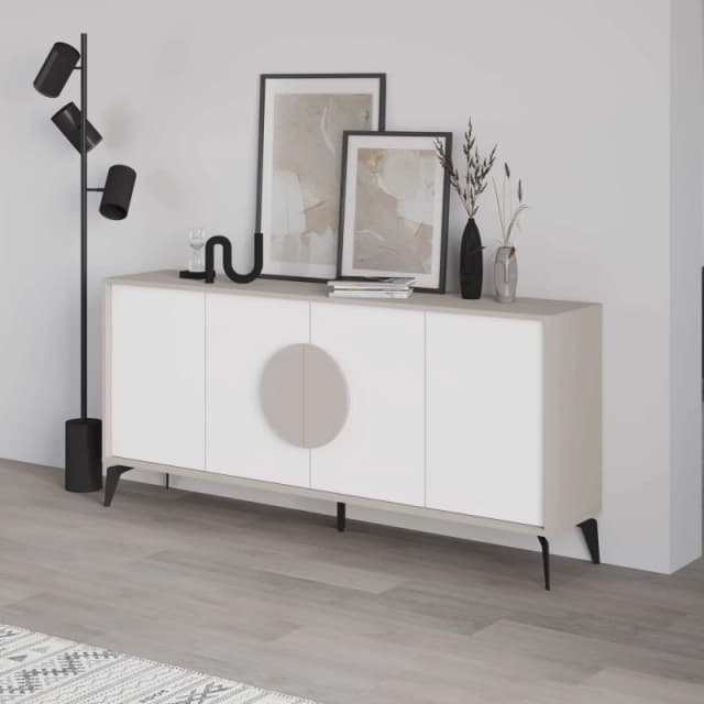 Decortie 4 Doors Sideboard 'Gora' 4 Metal Legs, Chipboard Handle Storage Unit 180cm in Beige Size: 3 Pack Beige Unisex 3 Pack