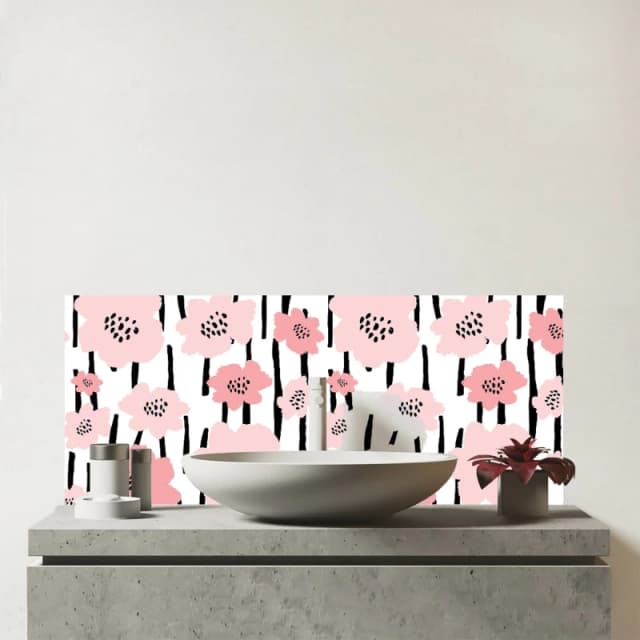 Warren Reed - Designer Pastel Pink Flowers Glass Bathroom Splashback Pink Unisex