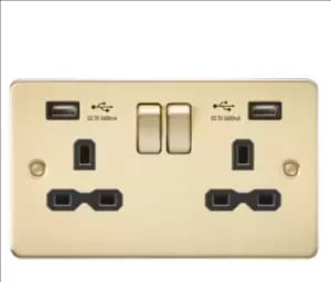 KnightsBridge 13A 2G switched socket with dual USB charger A + A (2.4A) - Brushed brass with Black insert