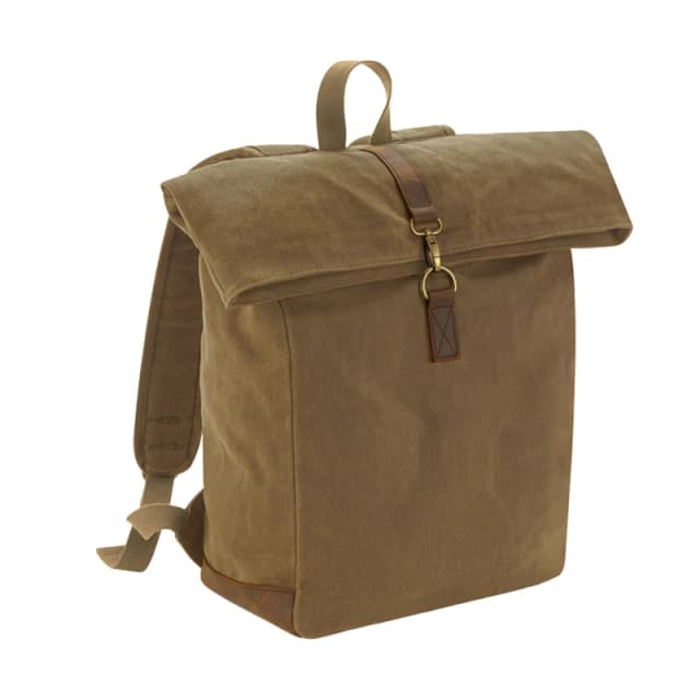 Quadra Mens Heritage Waxed Canvas Leather Accent Backpack in Light Brown Light Brown Male