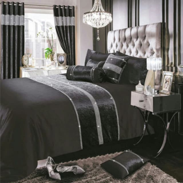 Intimates Crushed Velvet Duvet Cover & Pillowcase Set, Luxurious & Soft Faux Silk Bedding Set, Button Enclosure, Machine Washable - Charcoal