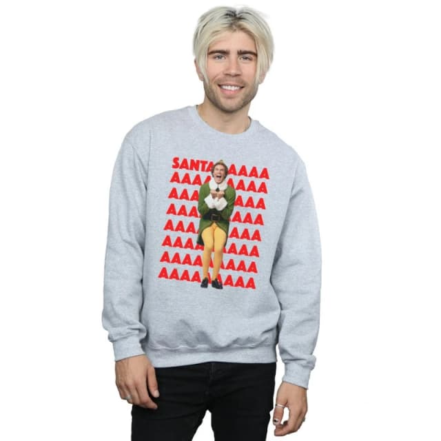 Elf Elf Men Buddy Santa Scream Sweatshirt in Grey Size: Small Grey S Male 5057736053041