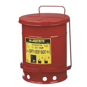 Oily Waste Can, 6 gallon, foot-operated self-closing cover, Red.