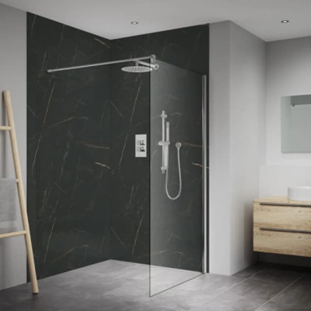 Splashwall Elite Composite Postformed Bathroom & Wet Room Decorative Panel (H)2420mm (W)1200mm - Matt Marbre Celeste Marble Effect