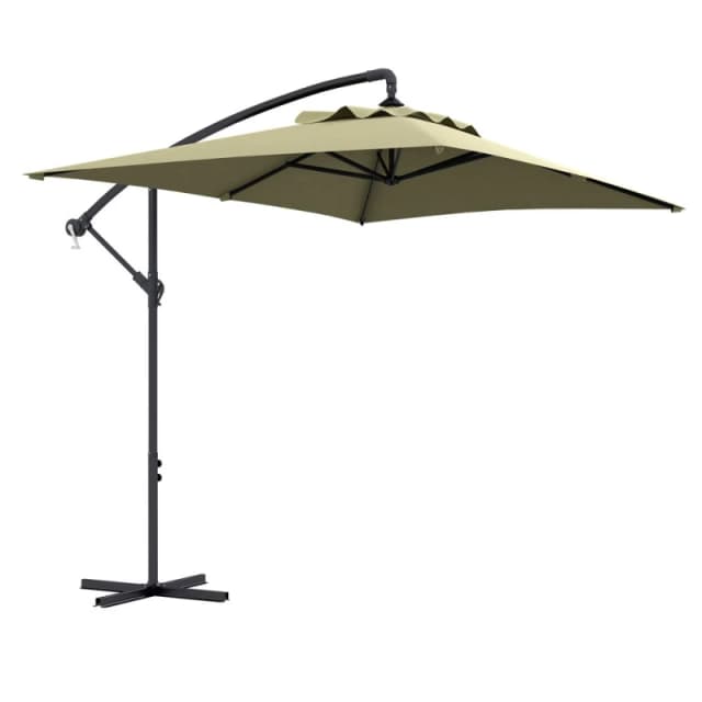 Outsunny 3m Cantilever Parasol with Cross Base, Crank Handle, 6 Ribs, Beige, Cream 84D-270V00BG