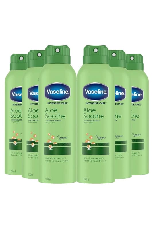 Vaseline Womens 6x Intensive Care 'Spray' Moisturiser, Aloe Soothe, 190ml in White White Female 190ml