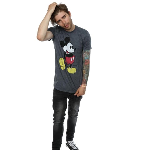 Disney Men Mickey Mouse Classic Kick T-Shirt in Dark Grey Size: Small Dark Grey S Male 5060475287554