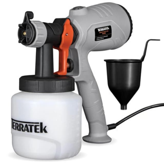 Terratek Electric Paint Sprayer 350W, HVLP Hand Held Fence Spray Gun 800ml Container Grey