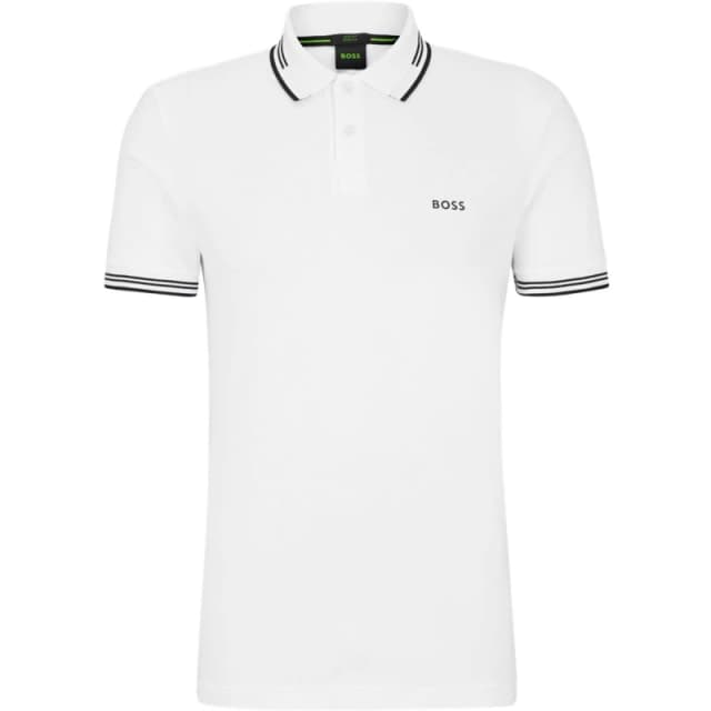 Boss Mens HBG Paul Polo Contrast Striped Trim Shirt White 100 male M
