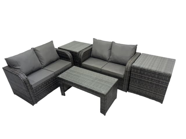 Fimous Garden Outdoor Furniture Set with 2 Side Tables Dark Grey Mixed Dark Grey Unisex