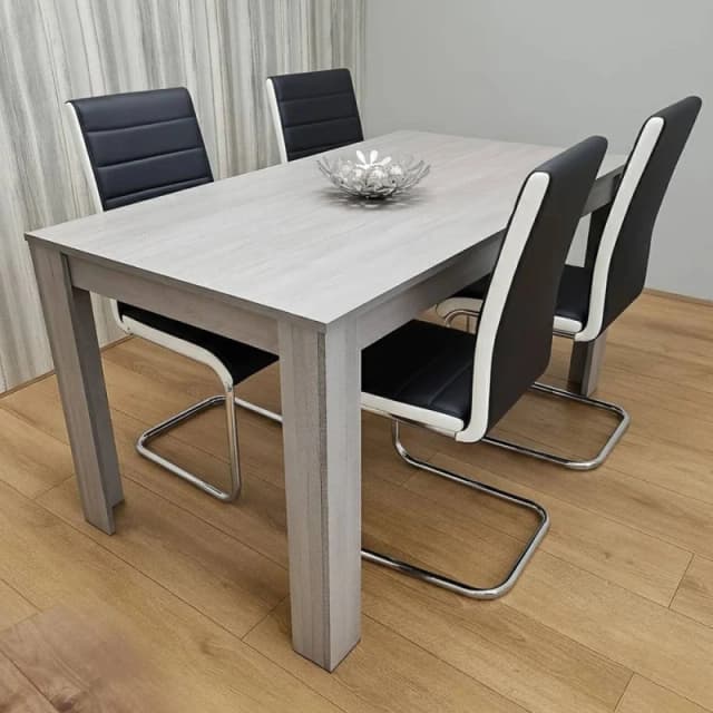 Kosy Koala Modern Grey Dining Table With 4 Black Faux Leather Chairs Dining Furniture Set
