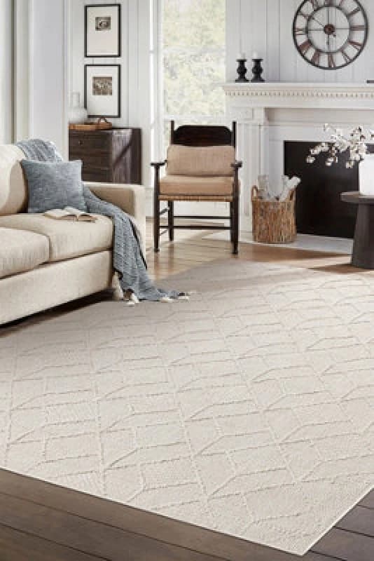 RugsX Carpet Jersey 19231 Cream - Geometric Structural, Loop Boho 60X100 Cm