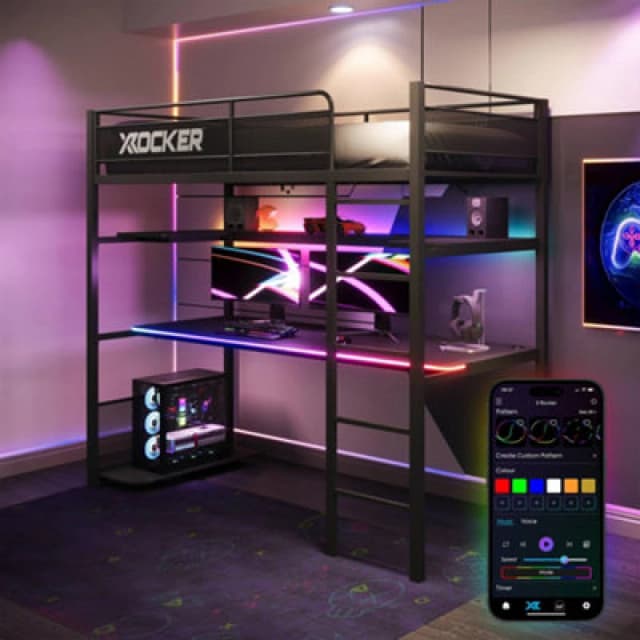 X Rocker Battlebunk RGB Sync Gaming High Sleeper With App-Controlled LED Lights
