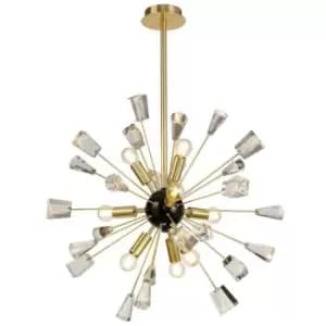 Ceiling Pendant Sputnik, 9 Light E14, Brushed Gold & Gloss Black, Crystal - Luminosa Lighting