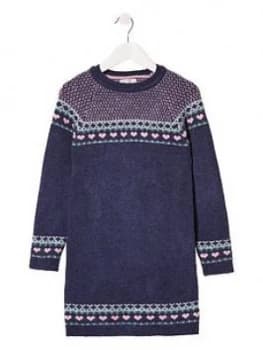 Fatface Girls Fair Isle Knitted Dress - Navy