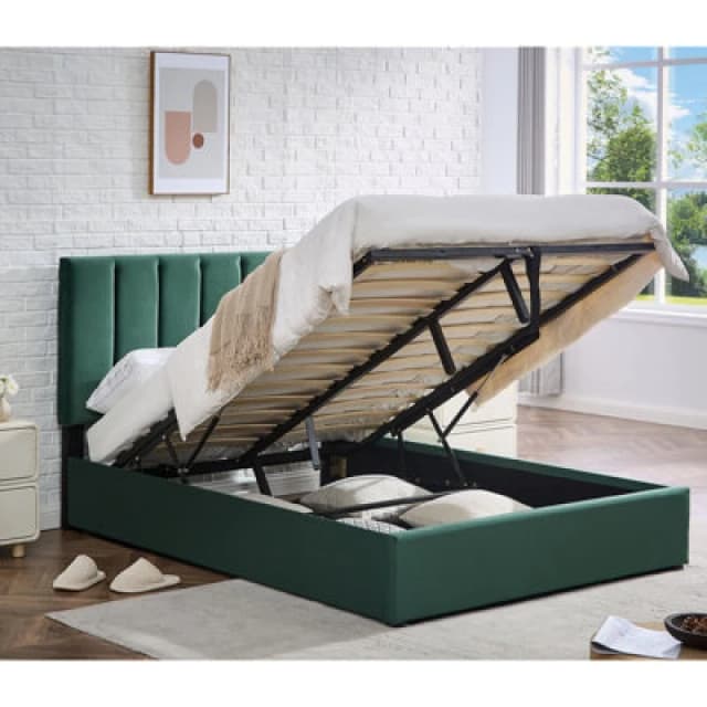 Ottoman Storage Bed Frame With Underbed Storage, Adjustable Channel Tufted Headboard