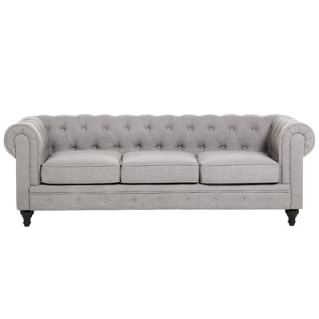 Beliani Sofa 3 Seater Chesterfield Fabric Light Grey