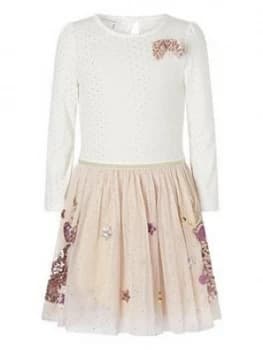 Monsoon Girls Christmas Disco Reindeer Dress - Nude