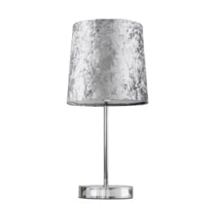 Value Essentials Chrome Table Lamp with Silver Grey Velvet Shade