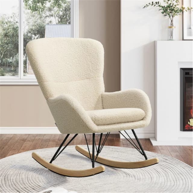 Kabinet UK Wool Rocking Chair with Removable Cushion Beige Beige unisex One Size