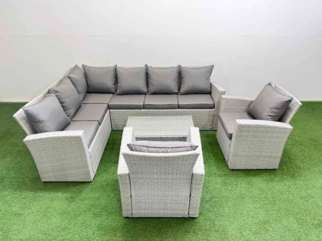 Fimous 8 Seater Garden Outdoor PE Rattan Furniture Set with 2 Chair in Light Grey Light Grey Unisex