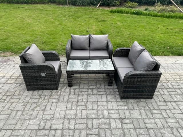 Fimous Patio Garden Furniture Sets Wicker Outdoor Rattan Furniture Sofa Sets with Rectangular Coffee Table Love seat Sofa Dark Grey