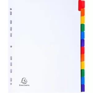 Exacompta Dividers A4+ 160g, 12 Part, White/Coloured Tabs, Plain, Pack of 20